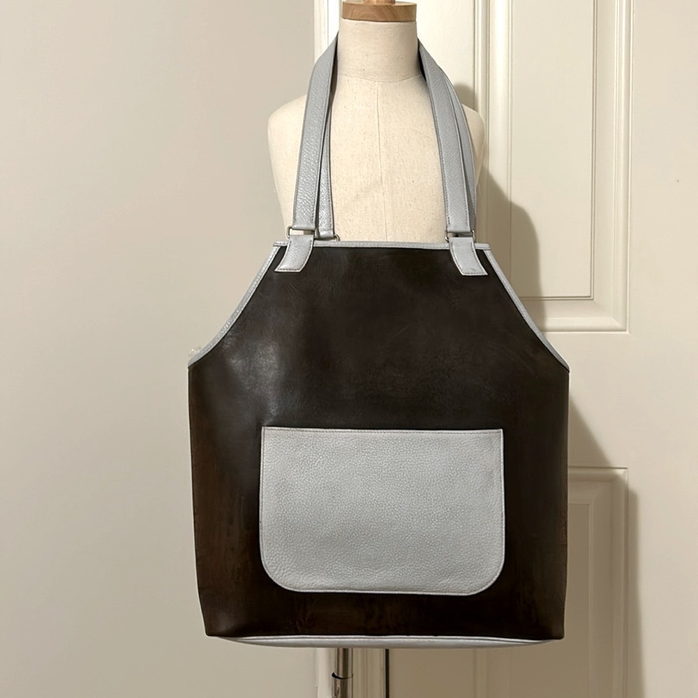 Hermes Brown and Light Gray Leather Tote